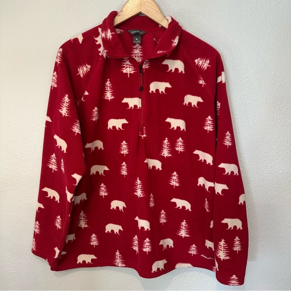 Eddie Bauer Women’s Winter Themed Red Fleece Pullover